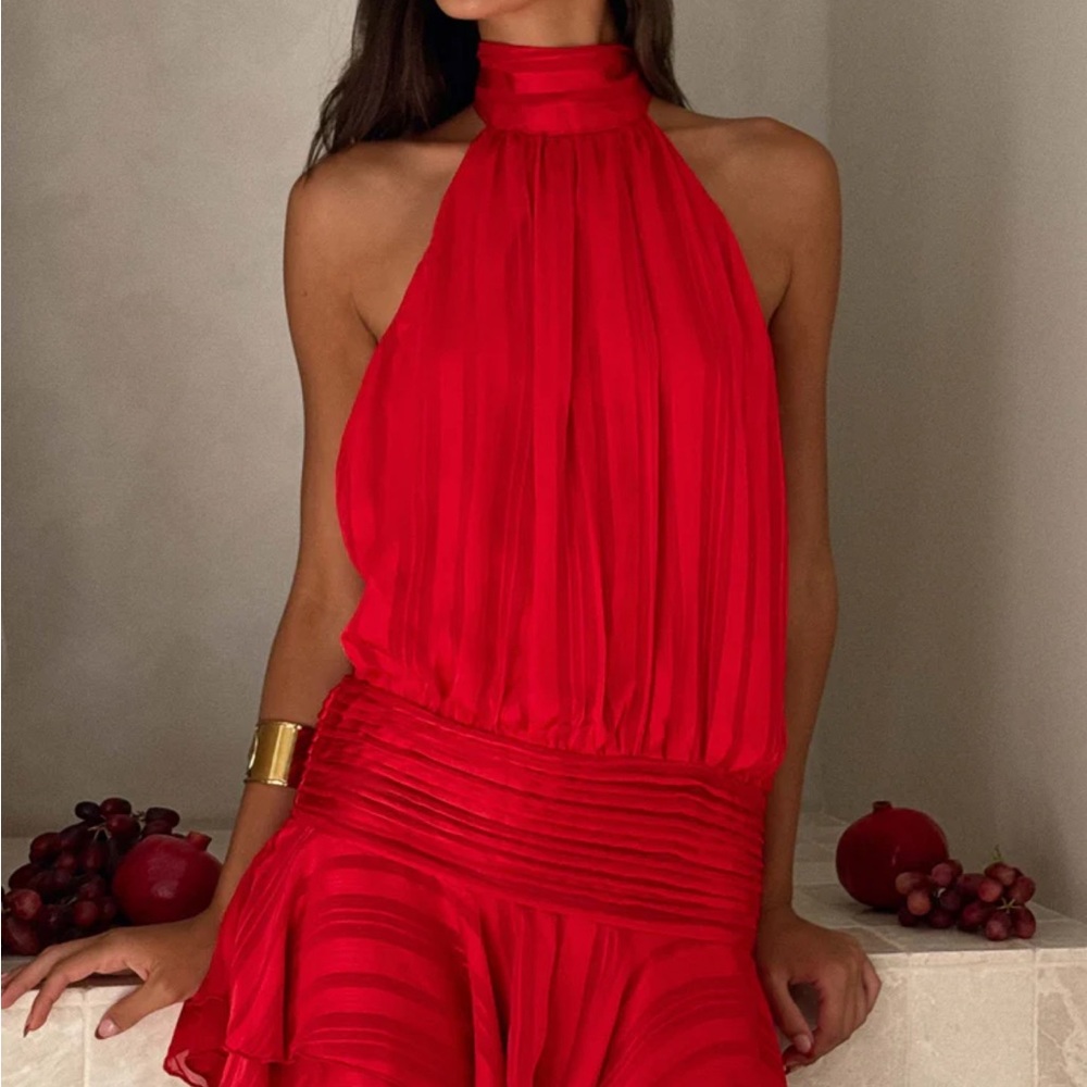 Elegant Red Halter Dress